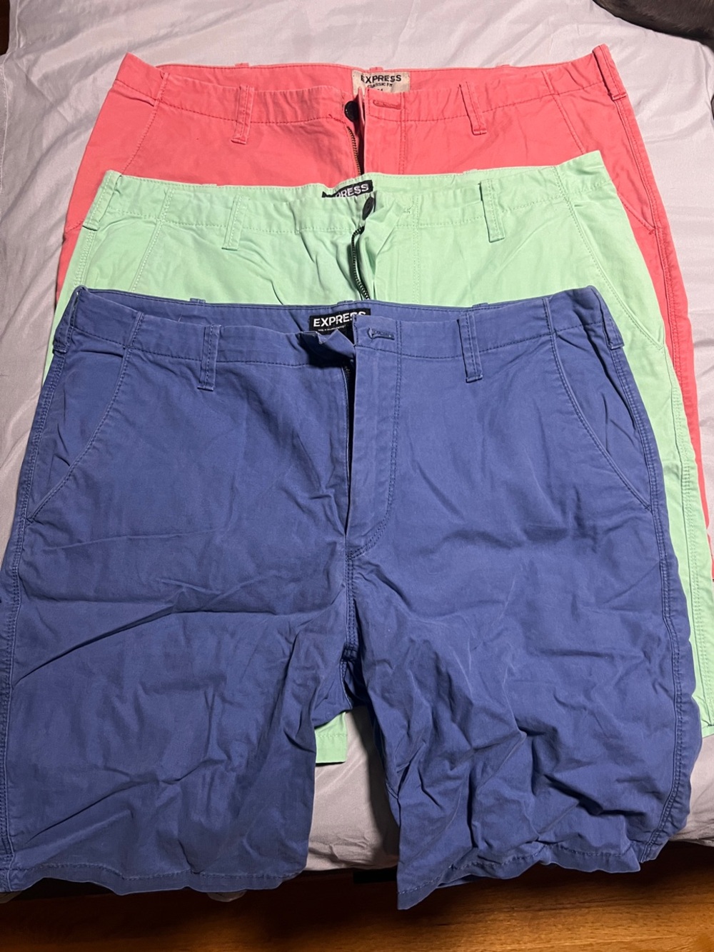 Express Men’s Flat-Front Shorts - Coral, Mint & Blue